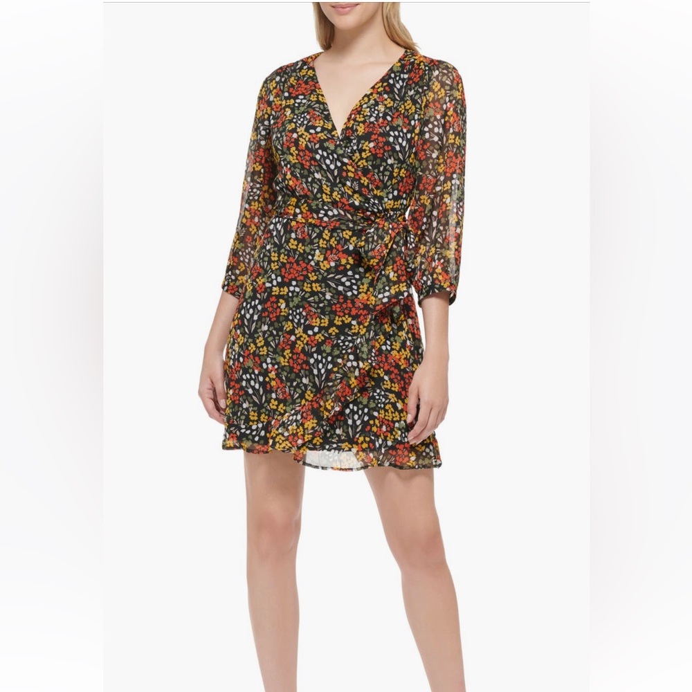 Karl Lagerfield floral chiffon‎ A line mini dress NWT 12